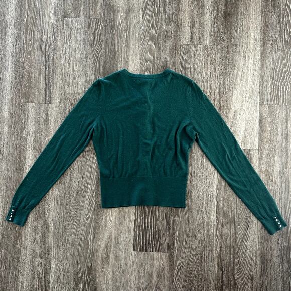 White House Black Market Green Button Cardigan Long Sleeve Crew Soft Knit GUC - Picture 4 of 10